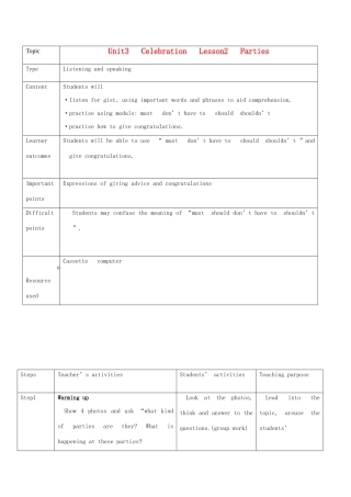 高中英语 Unit3 celebration lesson2 Parties教案 北师大版必修1-北师大版高一必修1英语教案