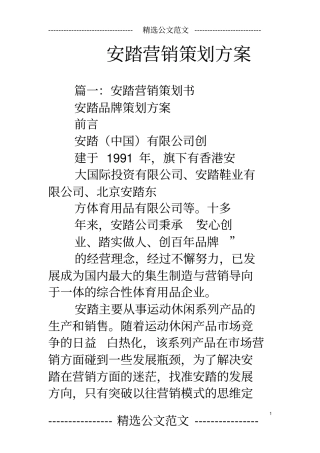 安踏营销策划方案