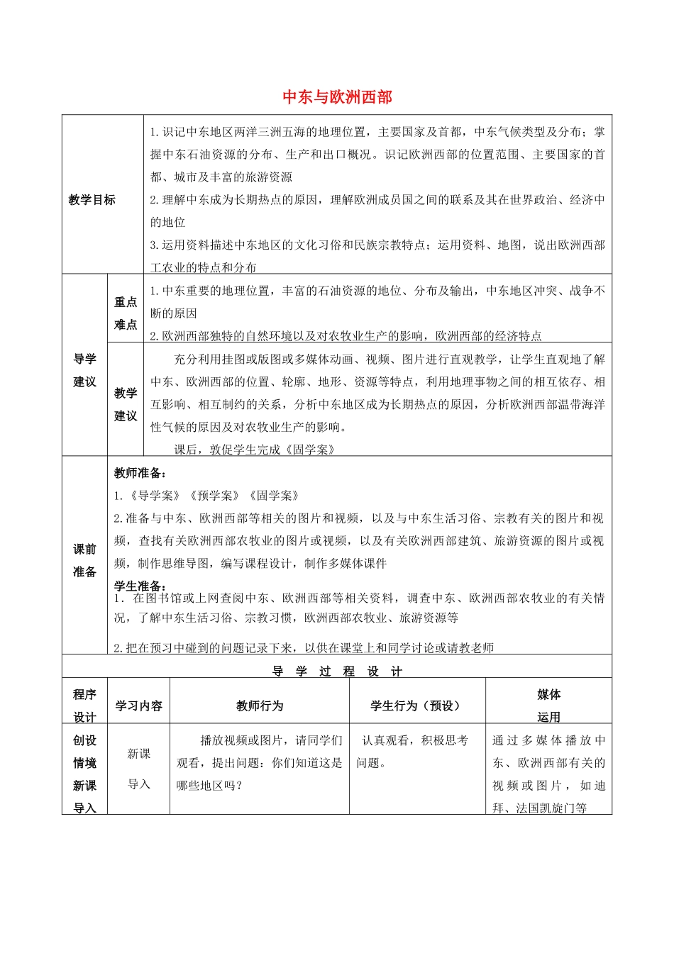 高考地理总复习 区域地理——世界地理《中东、欧洲西部》教案-人教版高三全册地理教案_第1页