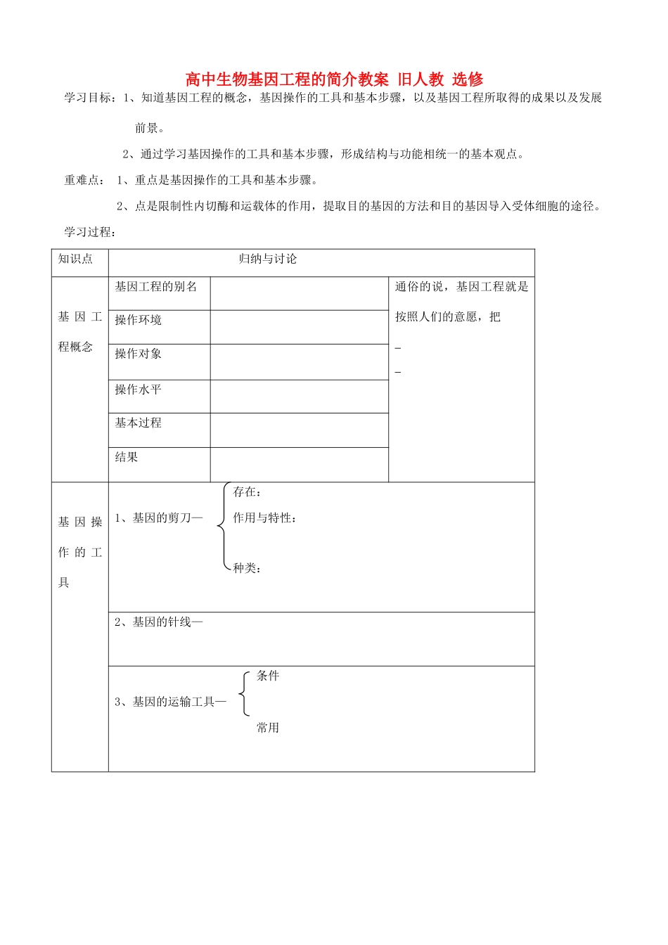 高中生物基因工程的简介教案 旧人教 选修_第1页