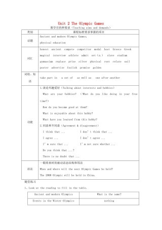 高中英语 Unit2 The Olympic Games教案 新人教版必修2-新人教版高一必修2英语教案
