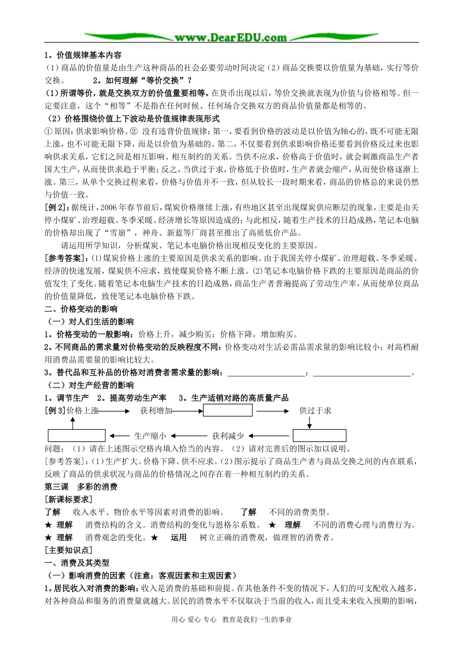 高一政治 第一单元 生活与消费 教案_第3页