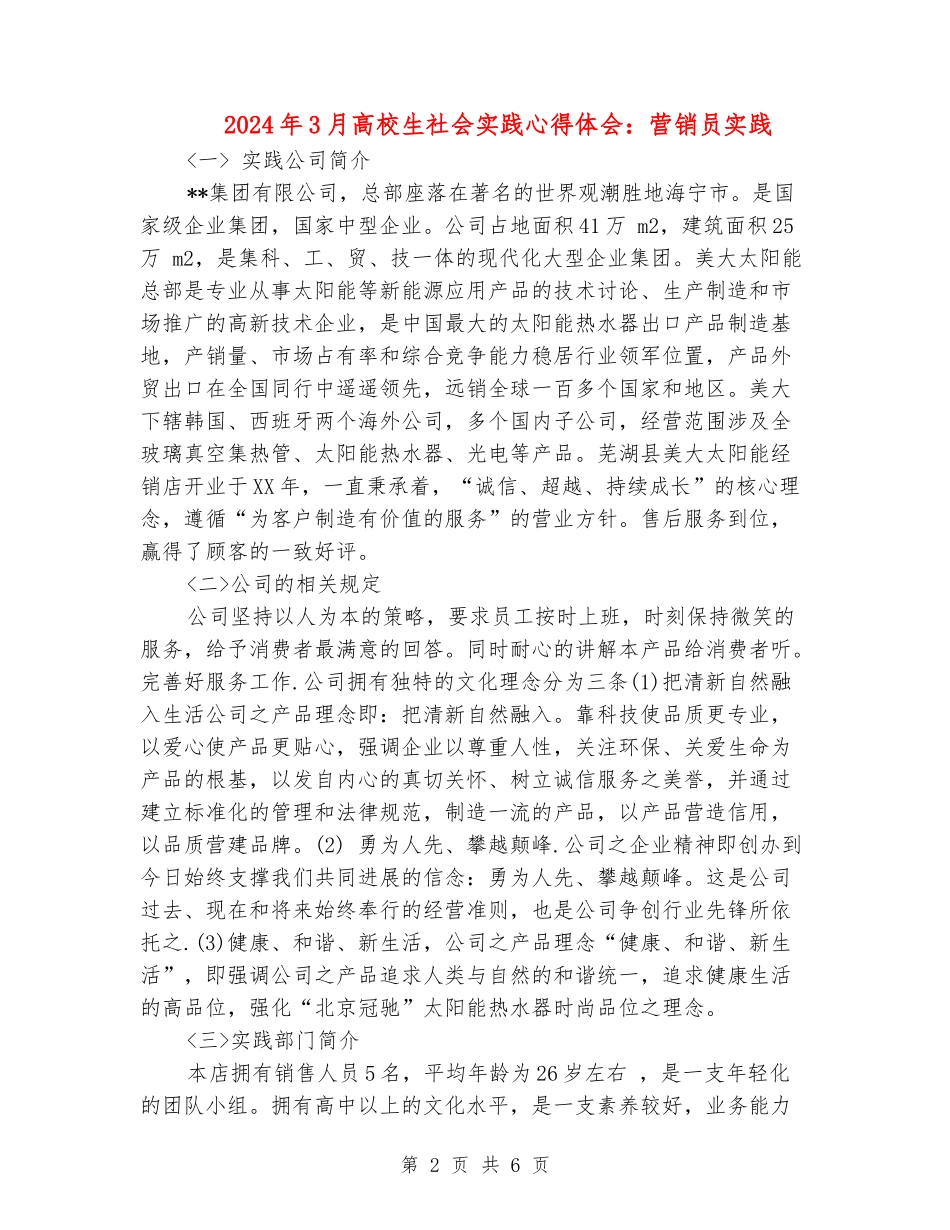 2024年3月大学生社会实践心得体会：营销员实践_第2页