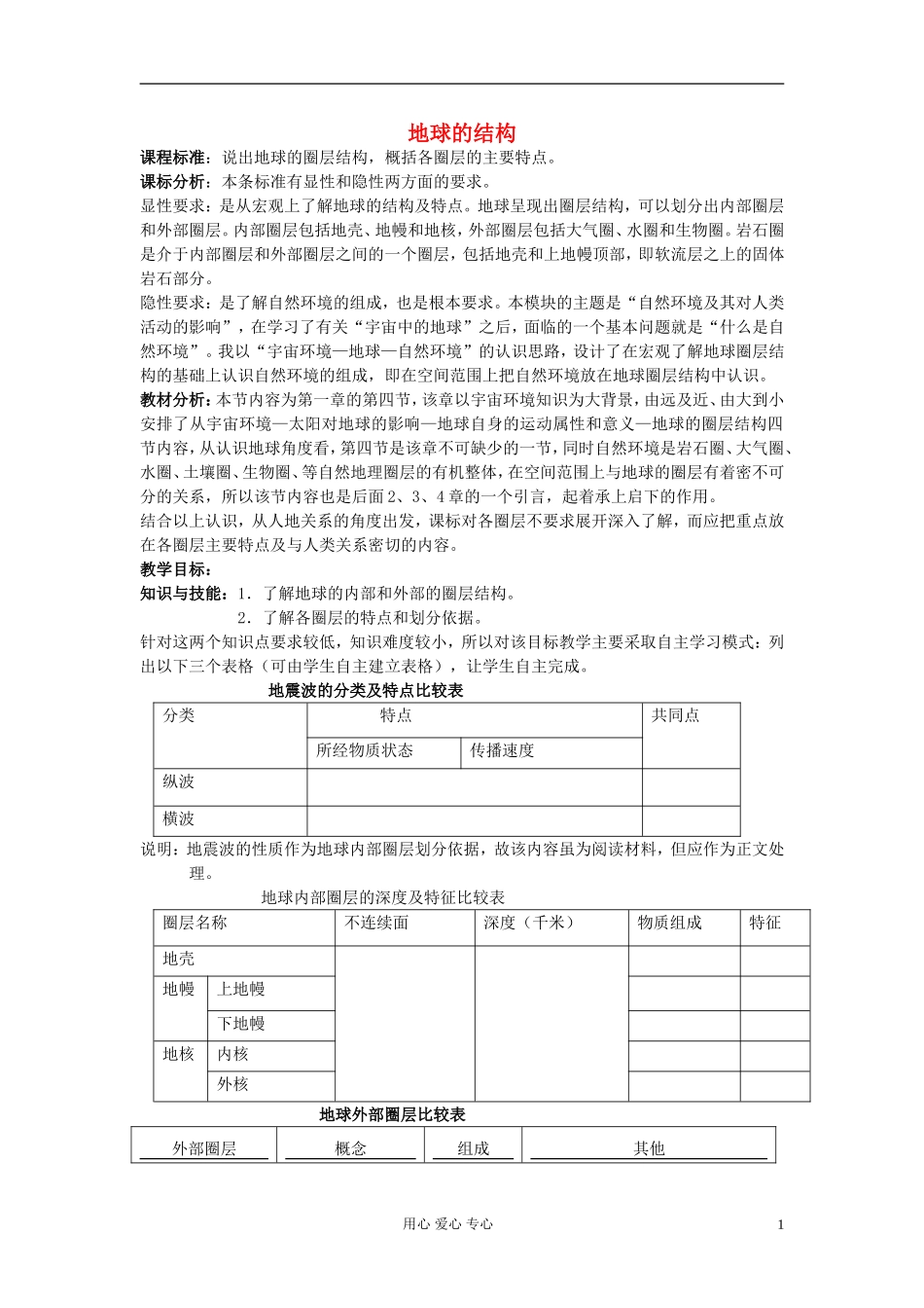 高中地理《地球的结构》教案5 湘教版必修1_第1页