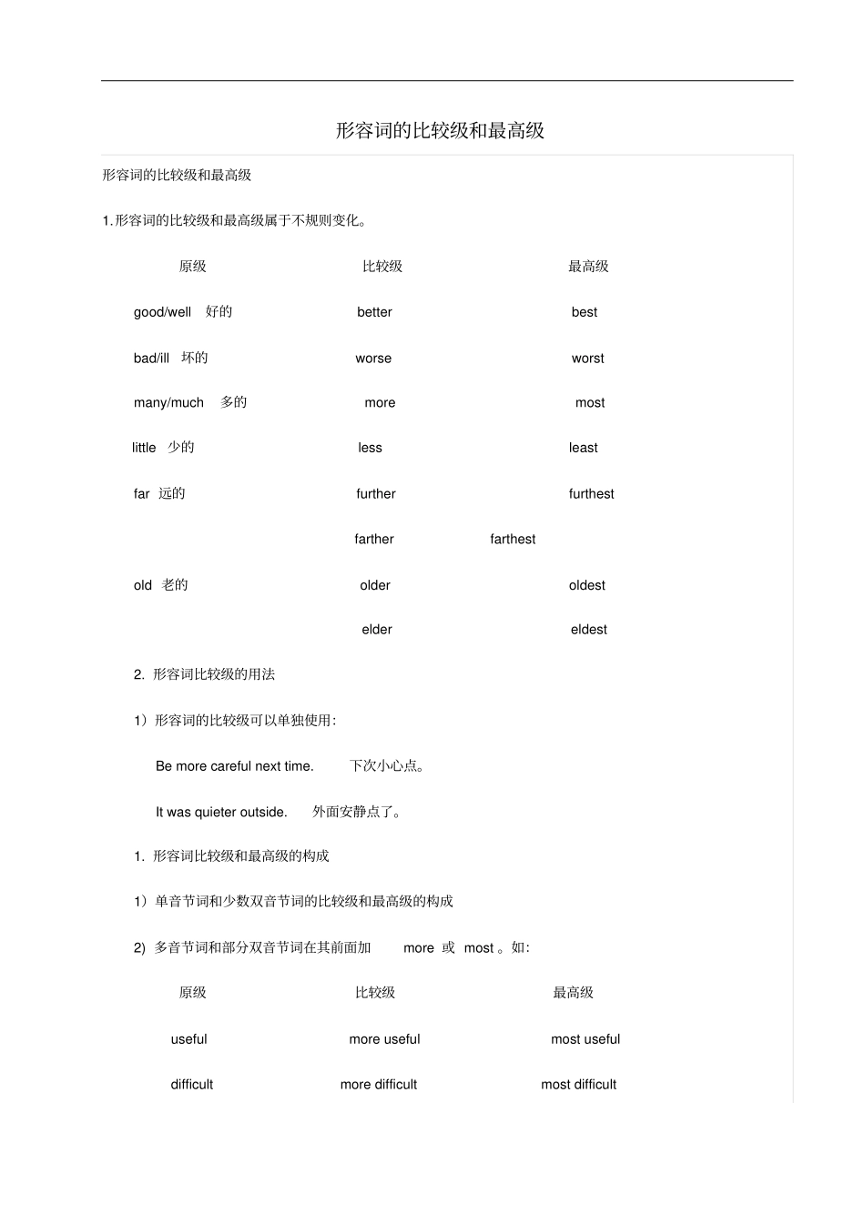 形容词的比较级和最高级讲解与中考真题汇编(含答案解析)_第1页