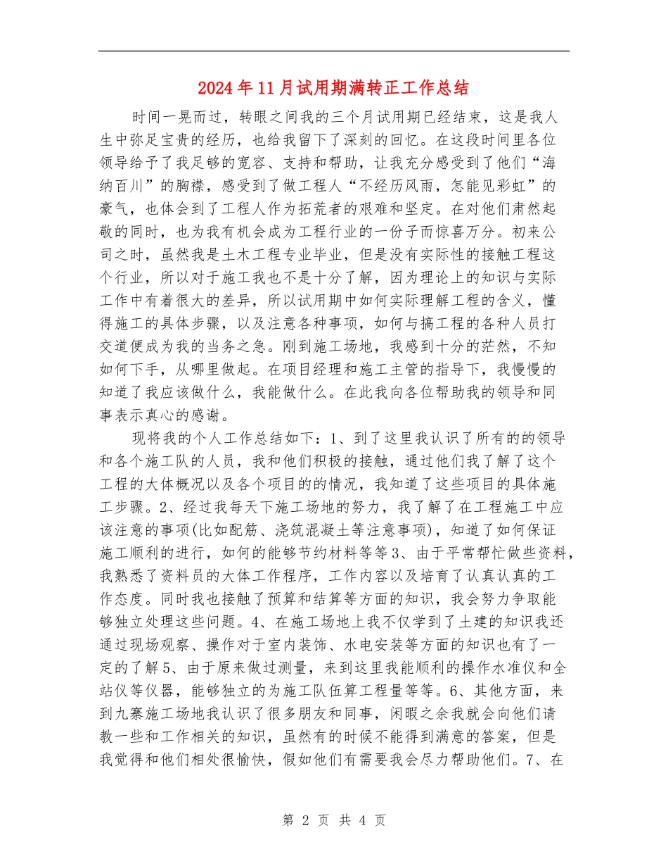 2024年11月试用期满转正工作总结2_第2页