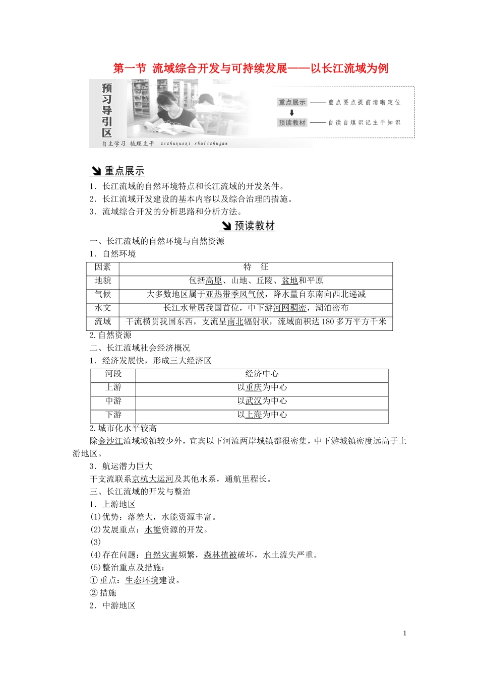 高中地理 第四单元 区域综合开发与可持续发展 第一节 流域综合开发与可持续发展——以长江流域为例教案（含解析）鲁教版必修3-鲁教版高二必修3地理教案_第1页