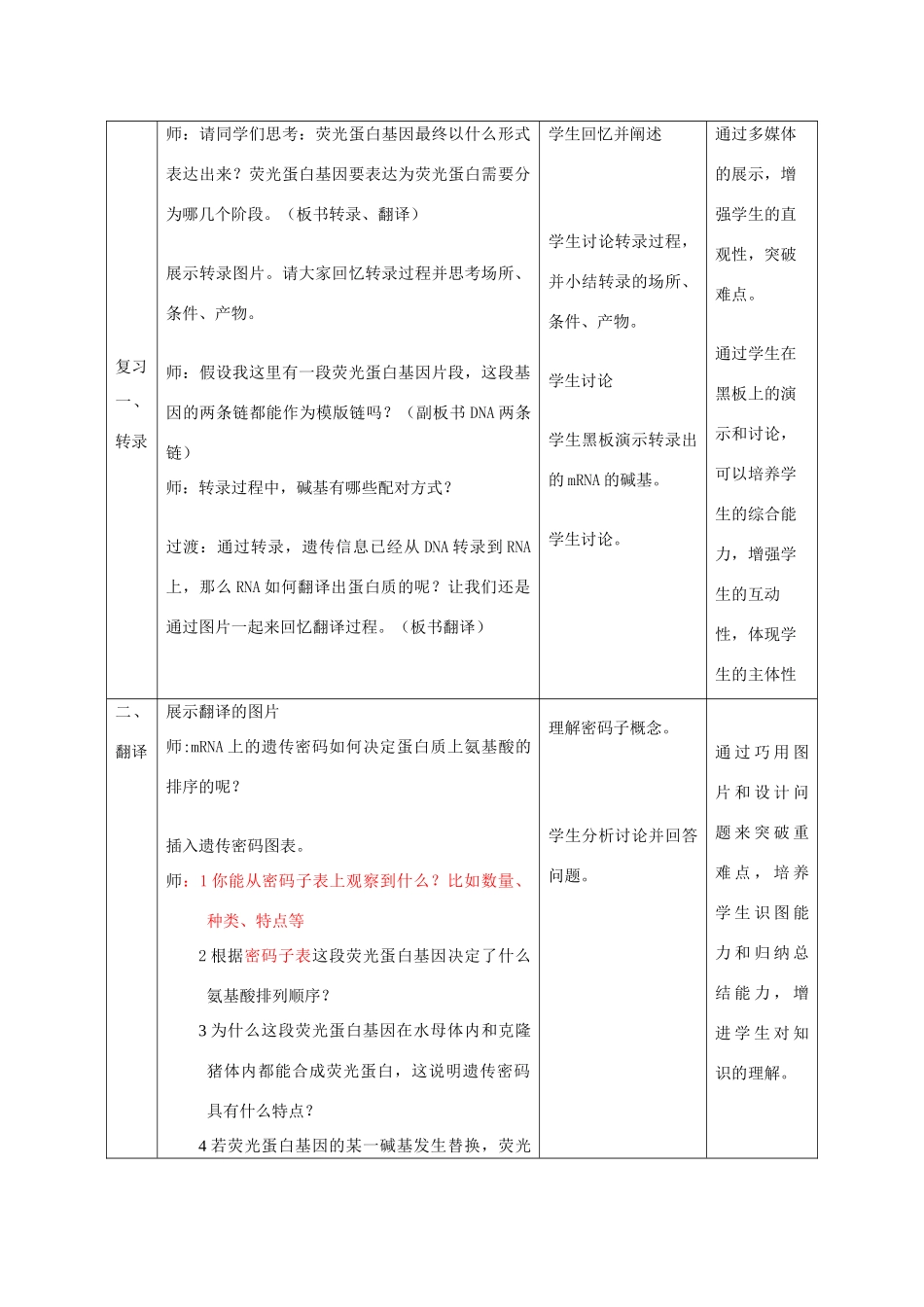 高中生物 遗传信息表达复习课教案 浙教版必修2_第2页