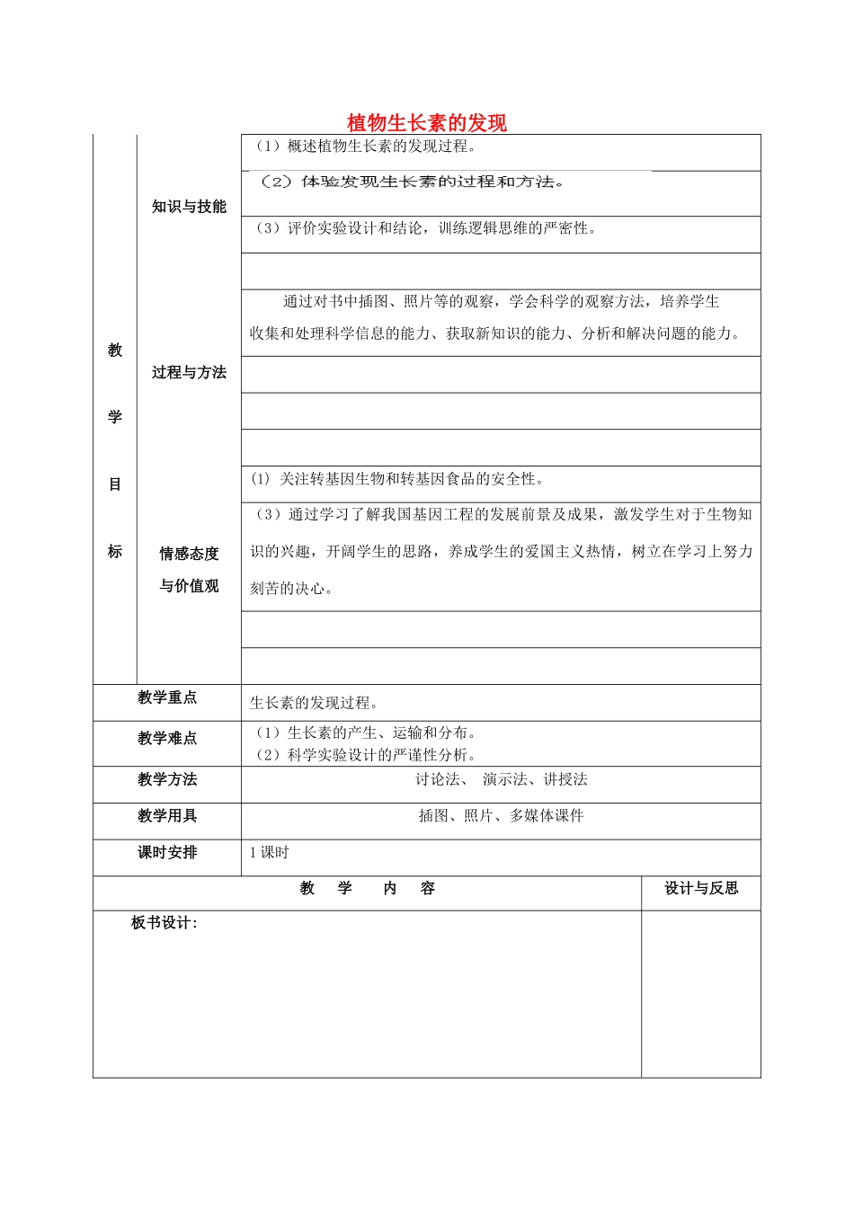 福建省厦门市集美区灌口中学高中生物 生长素的发现教案 新人教版必修3 _第1页