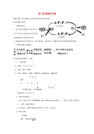 高中生物：第3章《细胞的代谢》教案（1）（浙科版必修1）
