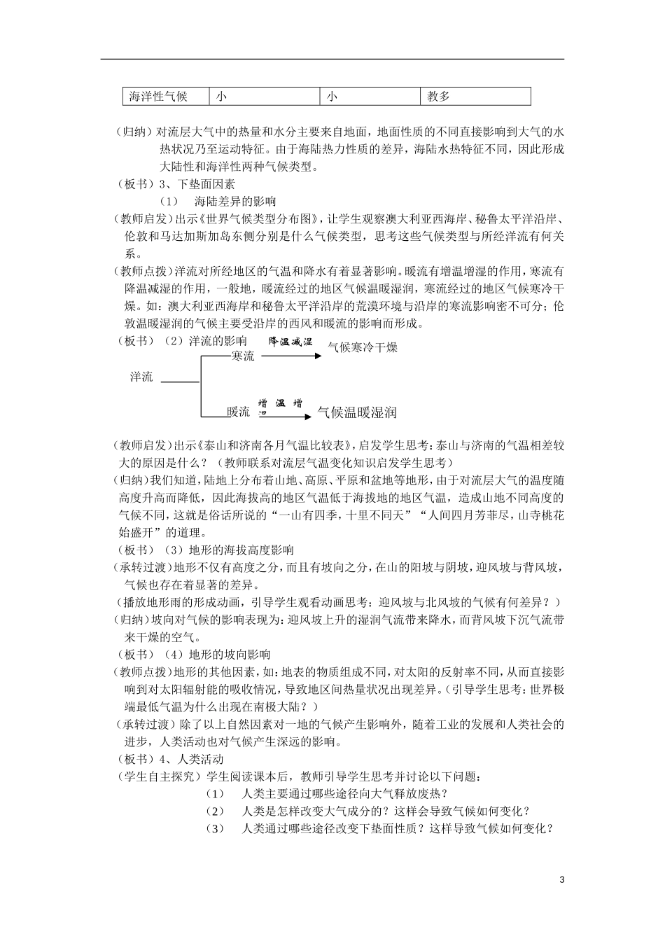 高中地理《气候及其在地理环境中的作用》教案2 中图版必修1_第3页