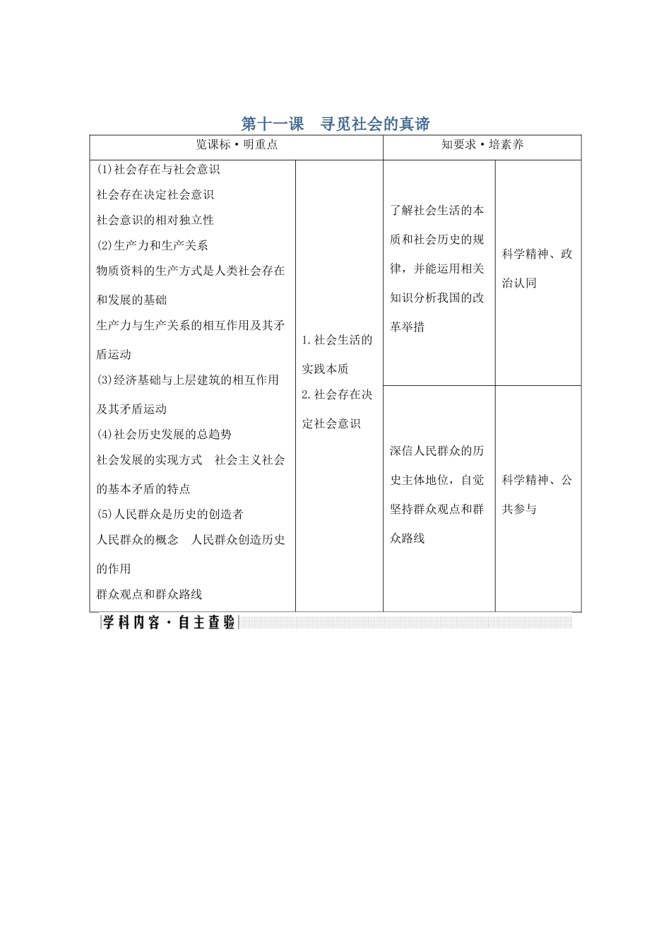 （鲁京津）高考政治总复习 第四单元 第十一课 寻觅社会的真谛教案（必修4）-人教版高三必修4政治教案_第1页