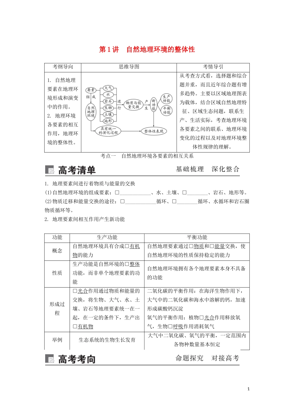 （锁定高考）高考地理一轮总复习 第六章 自然地理环境的整体性与差异性 第1讲 自然地理环境的整体性讲义（含解析）新人教版-新人教版高三全册地理教案_第1页