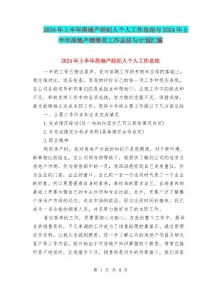 2024年上半年房地产经纪人个人工作总结与2024年上半年房地产销售员工作总结与计划汇编