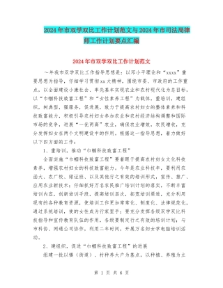 2024年市双学双比工作计划范文与2024年市司法局律师工作计划要点汇编