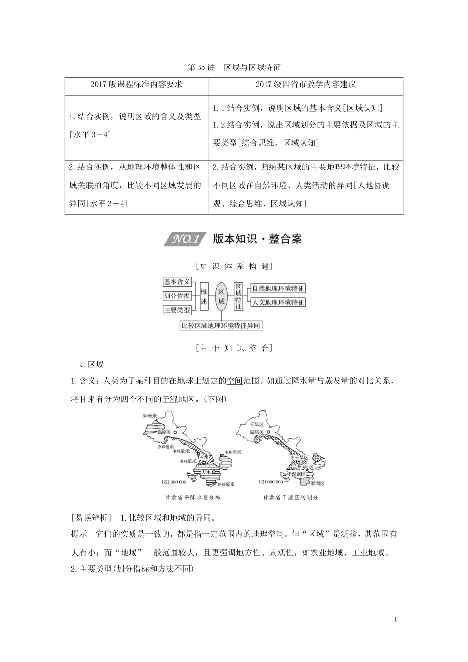 （四川专用）高考地理一轮复习 第十五单元 区域发展与区域联系 第35讲 区域与区域特征教案（含解析）新人教版-新人教版高三全册地理教案_第1页