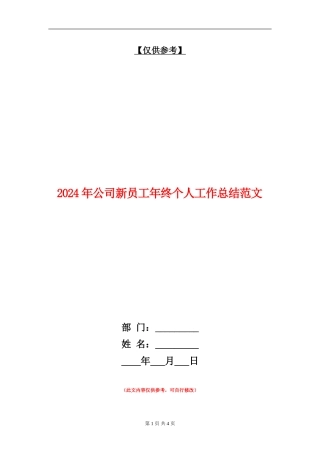 2024年公司新员工年终个人工作总结范文