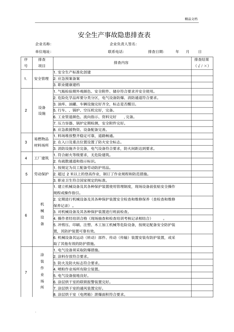 安全生产事故隐患排查表模板_第1页