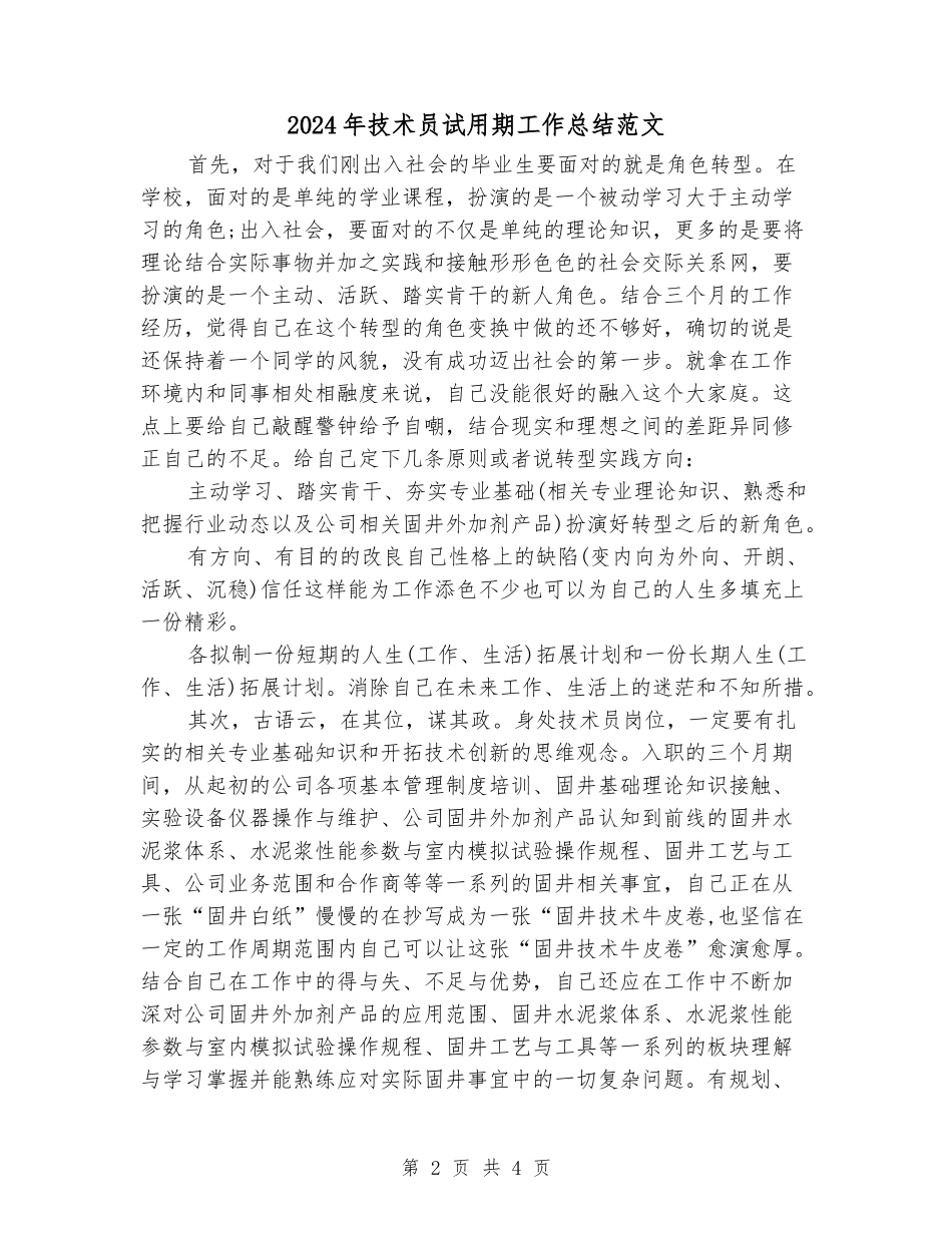 2024年技术员试用期工作总结范文_第2页