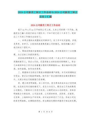 2024公司新员工转正工作总结与2024公司新员工转正总结2汇编