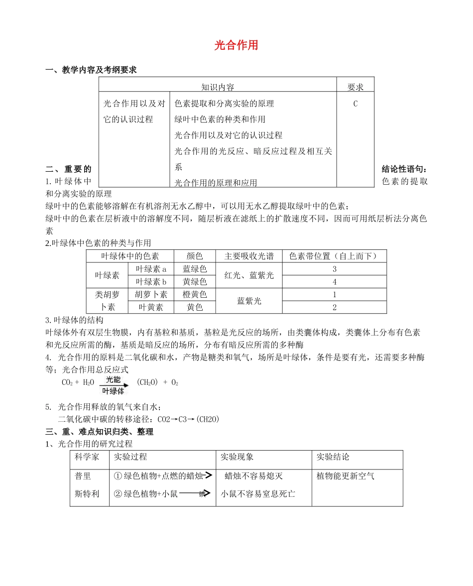 高三生物 专题二 光合作用教案_第1页
