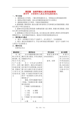 高中物理4.4水资源对人类生存和发展的意义教学设计（北京新课程培训海淀房山区）中图版必修1