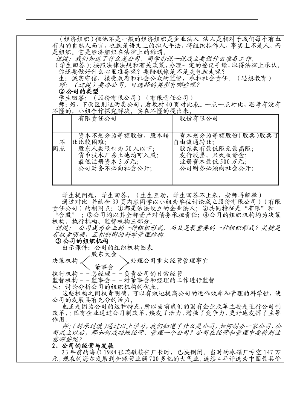 高一政治《公司的经营》教学设计_第3页