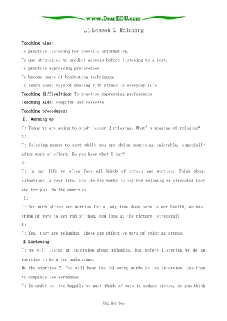 北师版英语必修1U1 Life Styles--Lesson 2 Relaxing