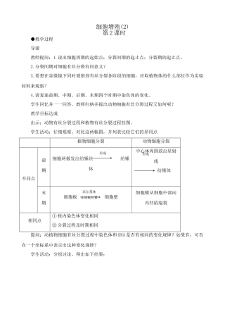高中生物细胞增殖教案(2)人教版 必修1