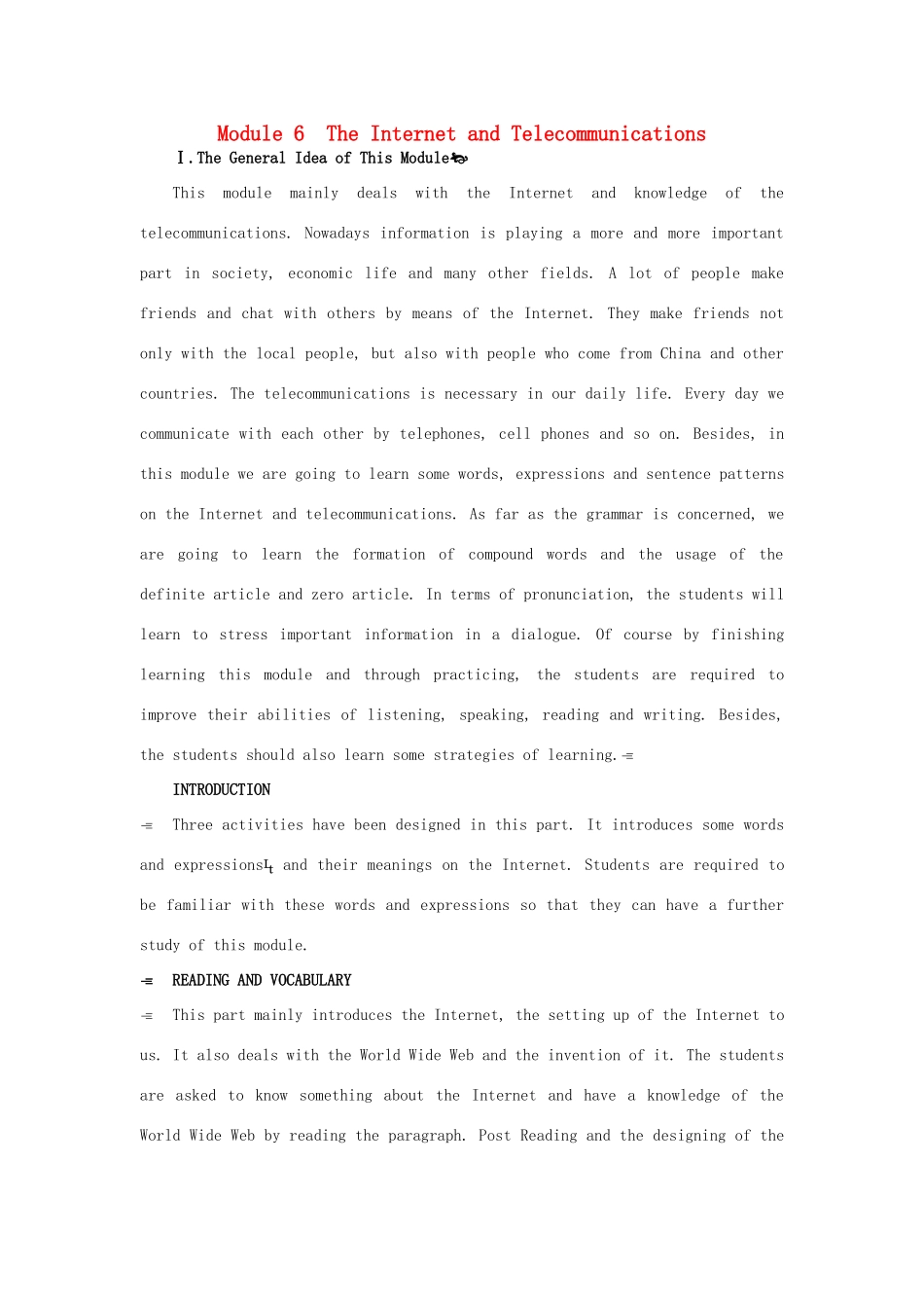 高中英语 Module 6 1st period教案 外研版必修1_第1页