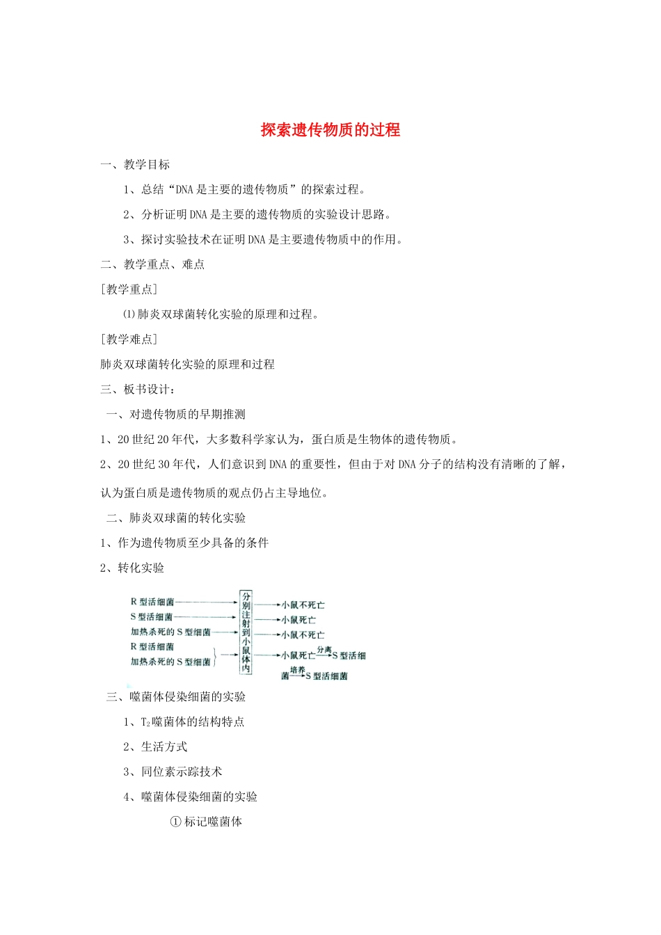 高中生物《探索遗传物质的过程》教案1 苏教版必修2_第1页