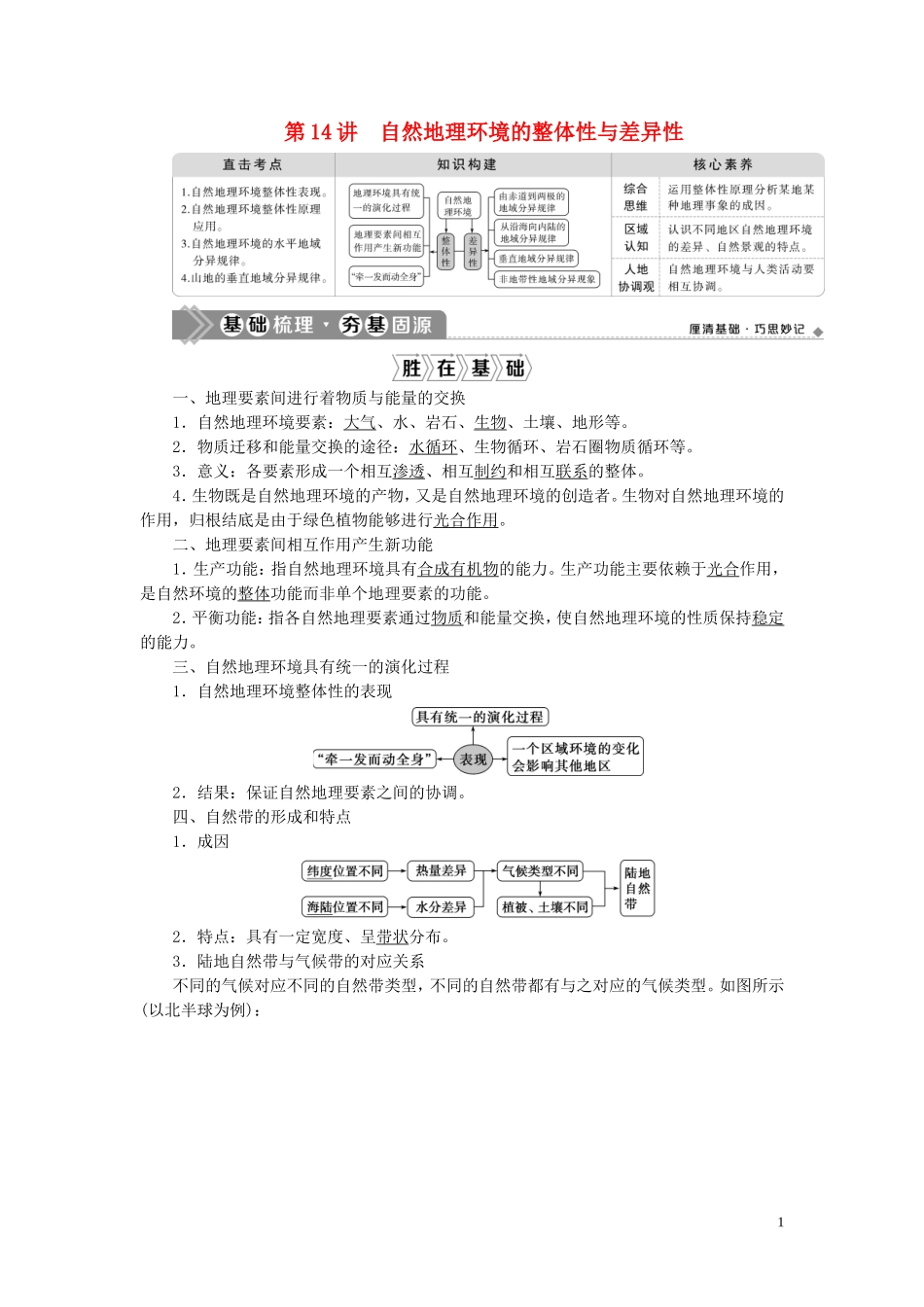 高考地理一轮复习 第五章 自然地理环境的整体性与差异性 第14讲 自然地理环境的整体性与差异性教案 新人教版-新人教版高三全册地理教案_第1页