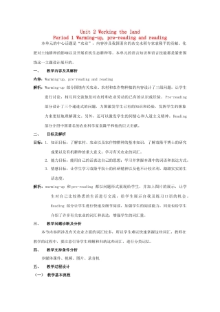 高中英语 Unit2 Working the land教学设计 新人教版必修4-新人教版高一必修4英语教案
