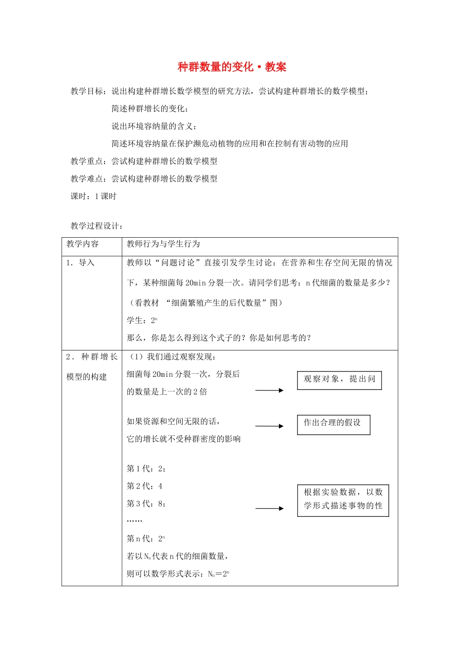 高中生物 4.2 种群的数量变化教案 新人教版必修2_第1页