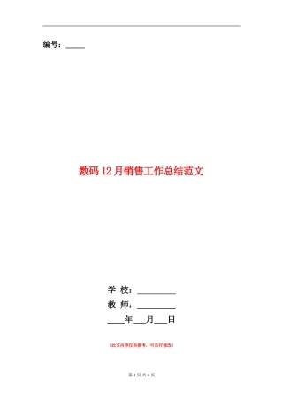 数码12月销售工作总结范文