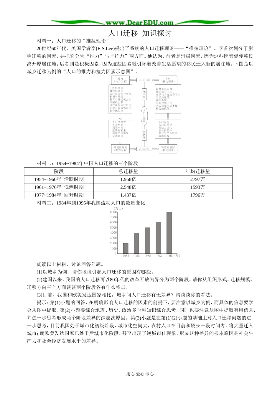 高中地理人人口迁移教案 湘教版 必修2_第1页