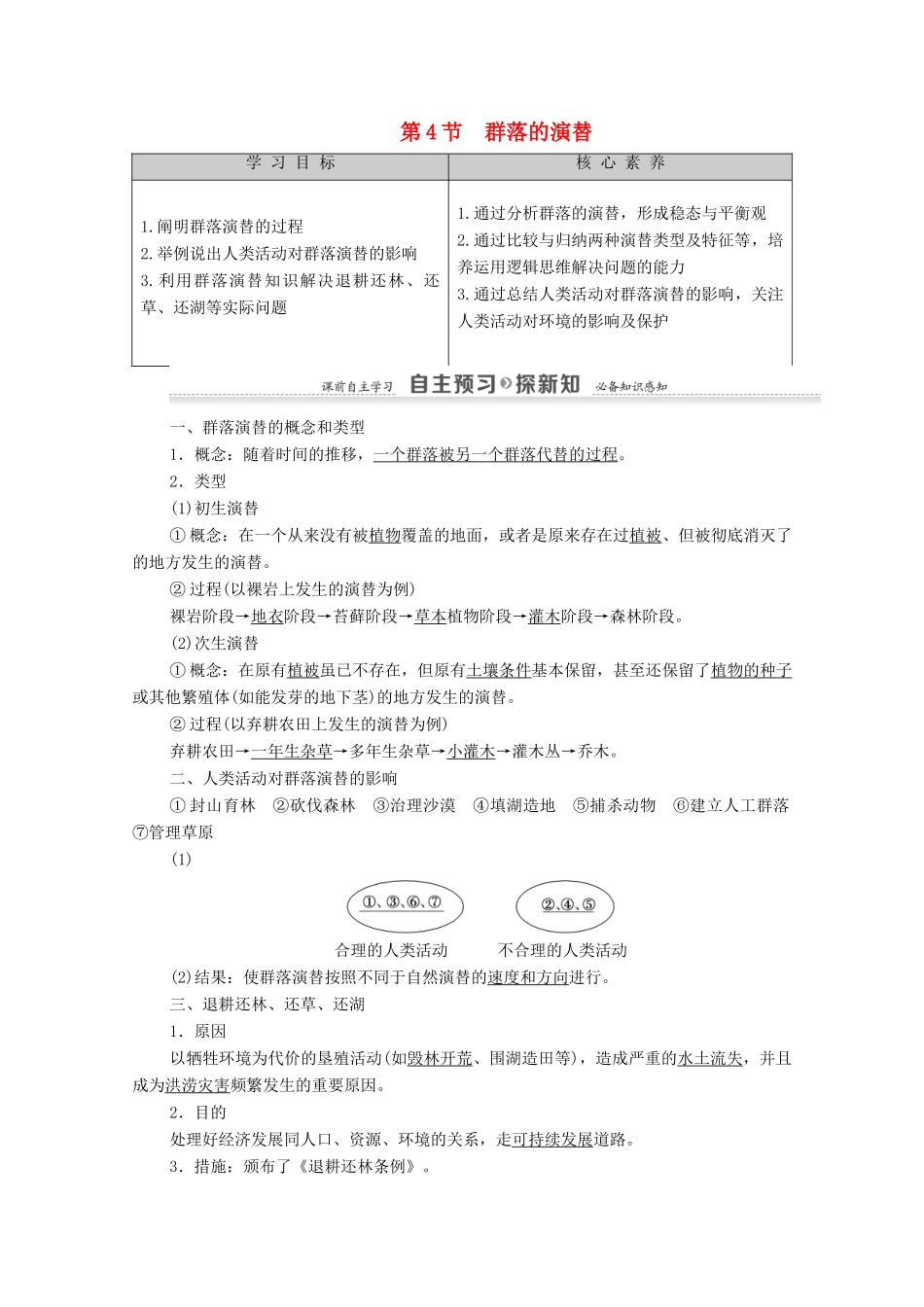 高中生物 第4章 种群和群落 第4节 群落的演替教案 新人教版必修3-新人教版高中必修3生物教案_第1页