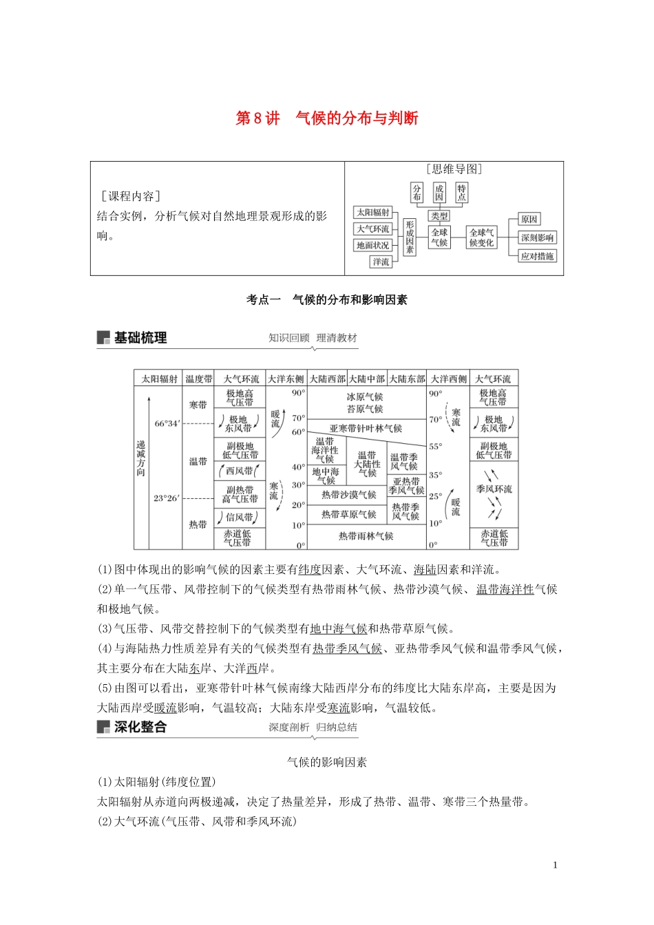 （鲁京津琼）高考地理大一轮复习 第三章 地球上的大气 第8讲 气候的分布与判断教案（含解析）新人教版必修1-新人教版高三必修1地理教案_第1页