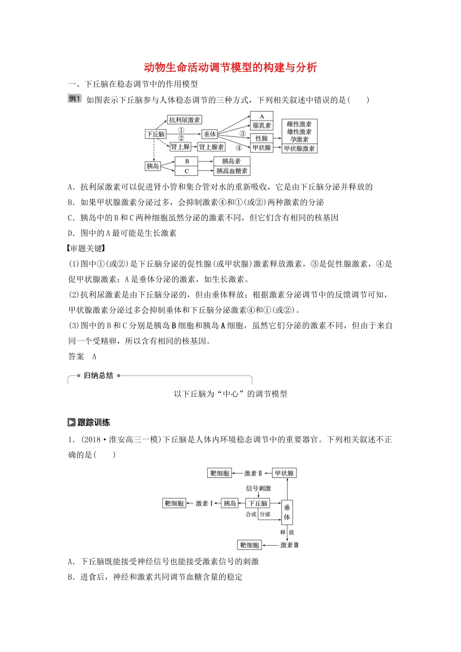 （江苏专用）高考生物新导学大一轮复习 第八单元 生物个体的稳态 热点题型十 动物生命活动调节模型的构建与分析讲义（含解析）苏教版-苏教版高三全册生物教案_第1页