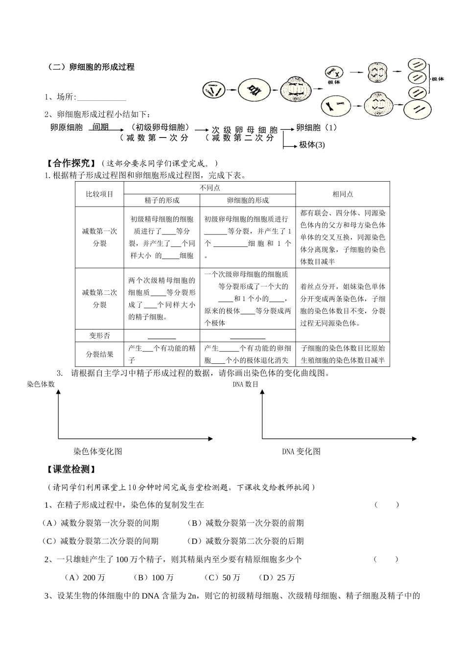 高中生物减数分裂（第二课时）教案苏教版必修2_第2页