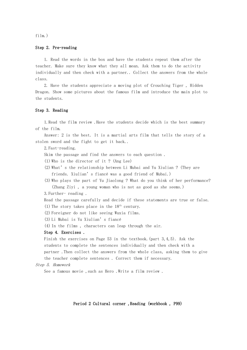 高中英语 Module 6 Films and TV Programmes 教案 外研版必修2_第3页