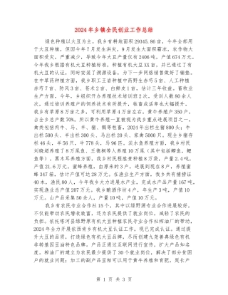 2024年乡镇全民创业工作总结