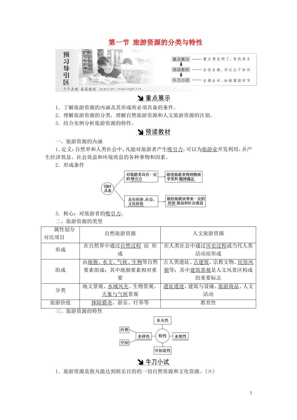 高中地理 第二章 旅游资源 第一节 旅游资源的分类与特性教案（含解析）新人教版选修3-新人教版高二选修3地理教案_第1页