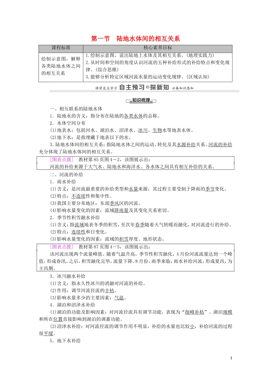 高中地理 第4章 陆地水与洋流 第1节 陆地水体间的相互关系教案 湘教版选择性必修第一册-湘教版高中选择性必修第一册地理教案_第1页