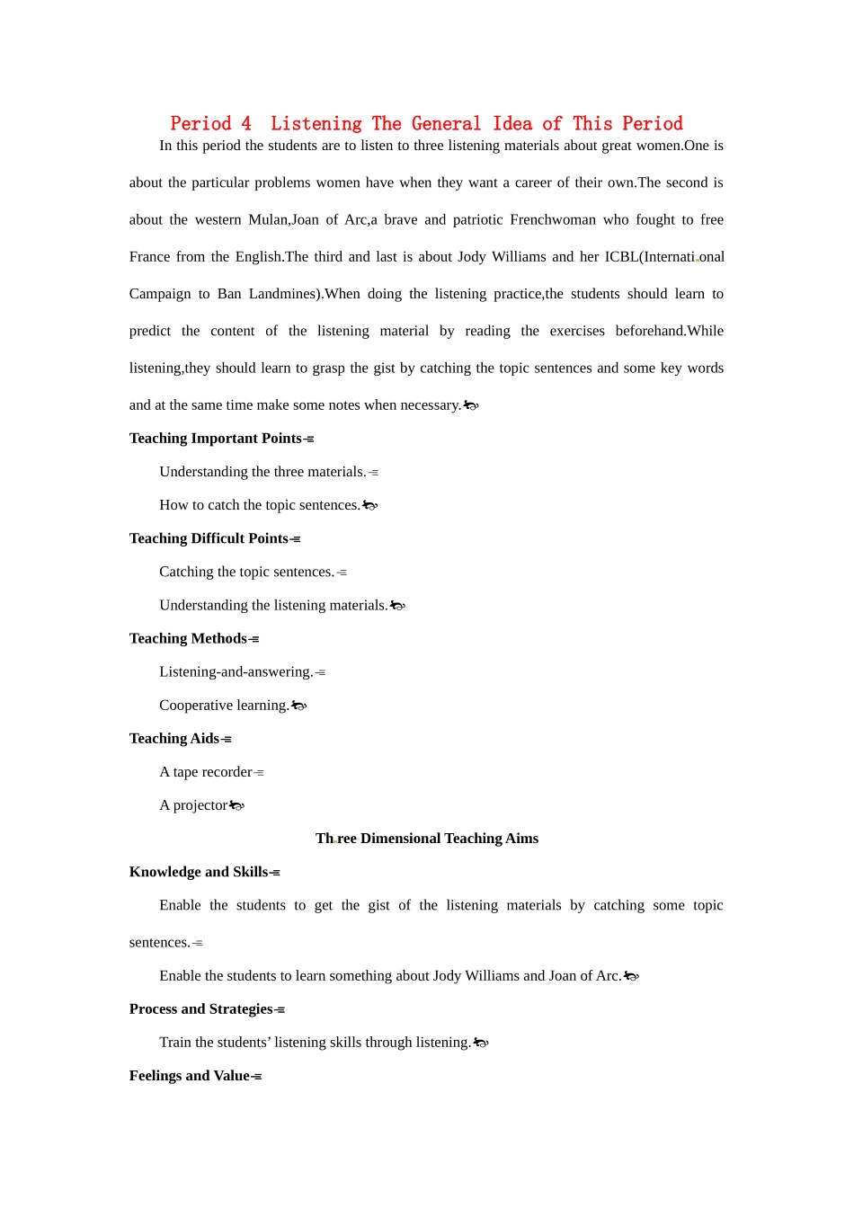 高中英语 Period 4  Listening（Unit 1 Women of achievement）优秀教案 新人教版必修4_第1页