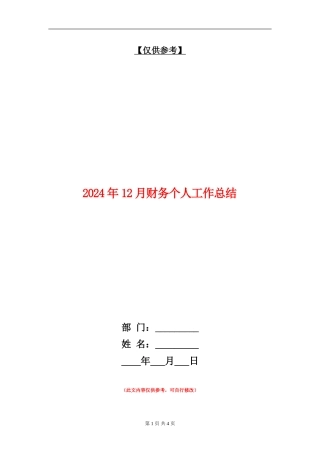 2024年12月财务个人工作总结