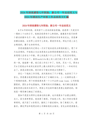 2024年深夜感悟七年职场：新公司一年总结范文与2024年清洁生产审核工作总结范文汇编
