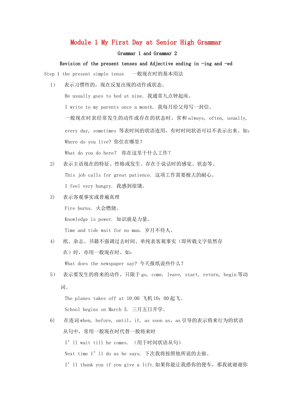 高中英语 Module 1 My First Day at Senior High Grammar教案 外研版必修1-外研版高一必修1英语教案_第1页