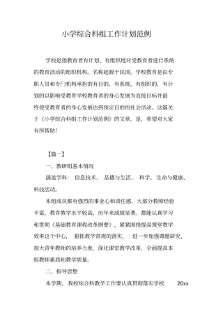 小学综合科组工作计划范例