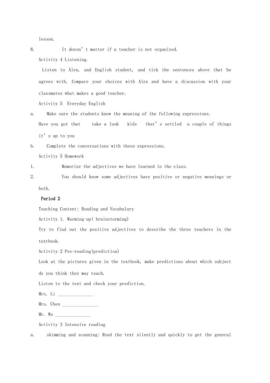 高中英语 Module2 My new teachers精品单元教案 外研版必修1_第3页